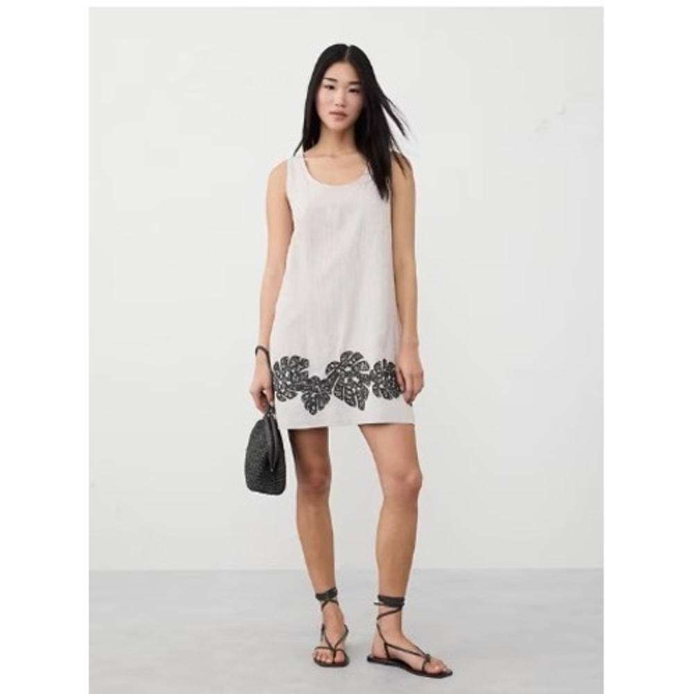 Banana Republic Mini Dress Womens Large Linen Blend Embroidered Tank Boho NWT